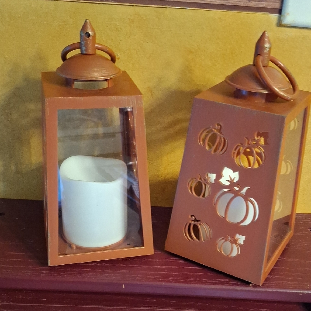 Orange Autumn Lantern~Battery~Flicker~set of 2